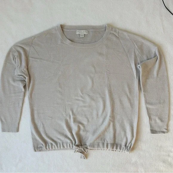 Barefoot Dreams Cozy Chic Ultralite Pullover Lounge Tie Hem Top in Stone, Small - Picture 9 of 16